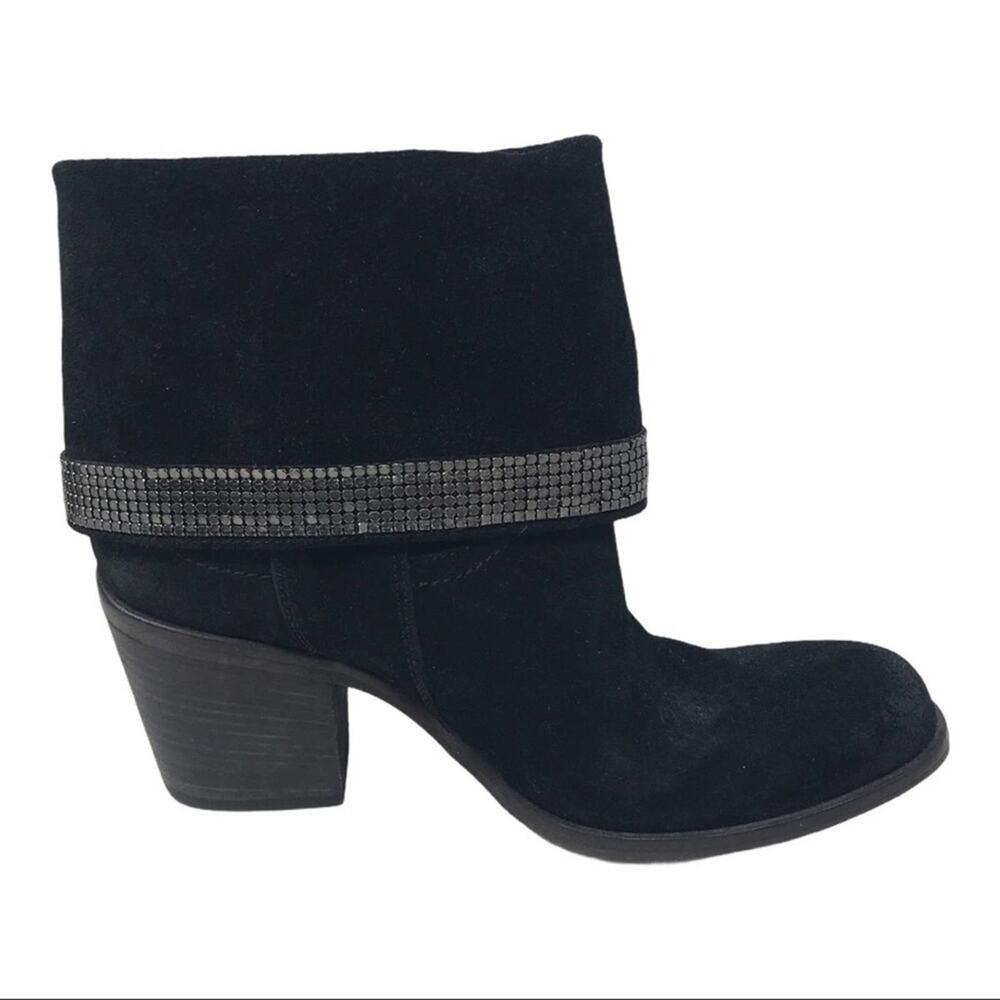 Barneys Black Suede Booties Metal Studded Bling  Italian CO-OP Boots